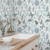 Wall Murals Contour butterflies and flowers in blue and blue tones a00311