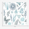 Wall Murals Contour butterflies and flowers in blue and blue tones a00311