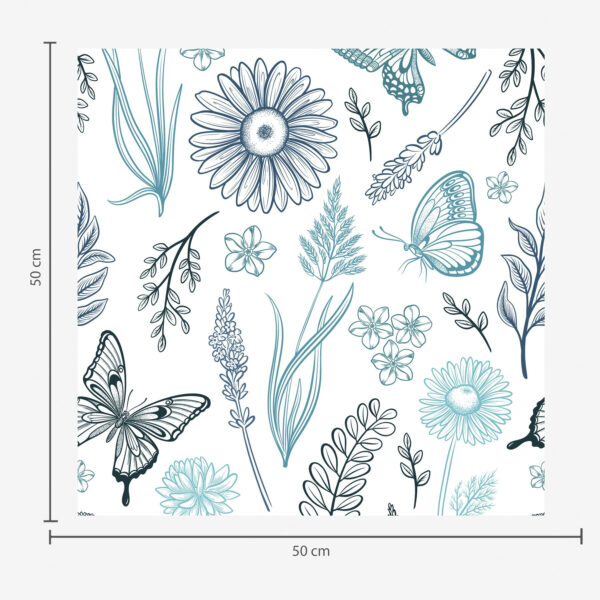 Wall Murals Contour butterflies and flowers in blue and blue tones a00311 Wall Murals Contour butterflies and flowers in blue and blue tones a00311