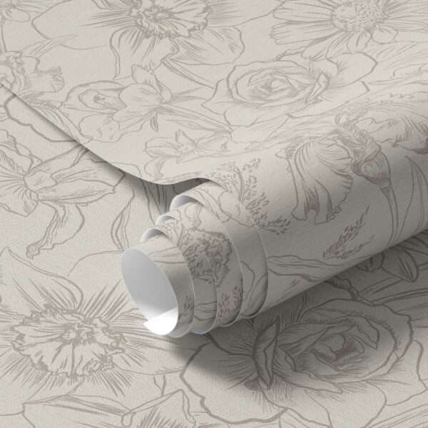 Wall Murals Contour flowers on a cream background, delicate floral pattern a00218 Wall Murals Contour flowers on a cream background, delicate floral pattern a00218