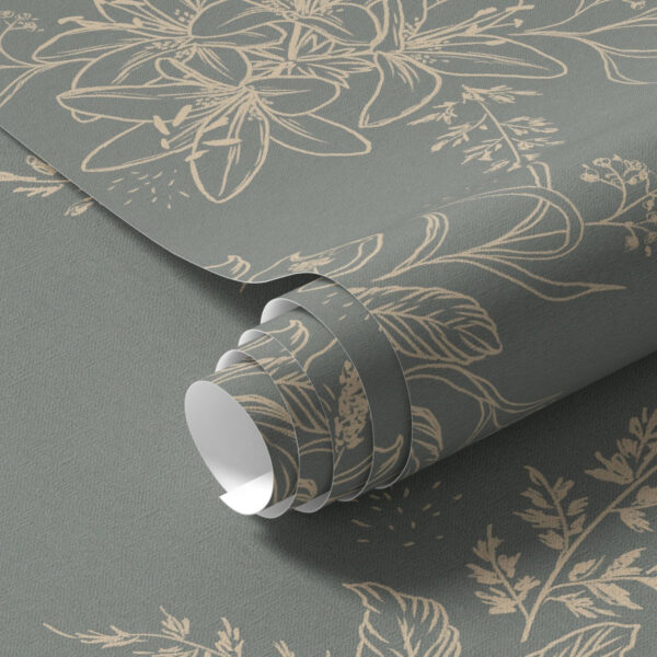 Wall Murals Contour flowers on blue-gray background, elegant botanical pattern a00226 Wall Murals Contour flowers on blue-gray background, elegant botanical pattern a00226