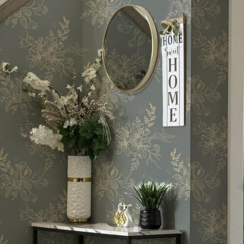 Wall Murals Contour flowers on blue-gray background, elegant botanical pattern a00226