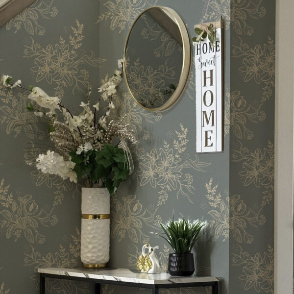 Wall Murals Contour flowers on blue-gray background, elegant botanical pattern a00226 Wall Murals Contour flowers on blue-gray background, elegant botanical pattern a00226