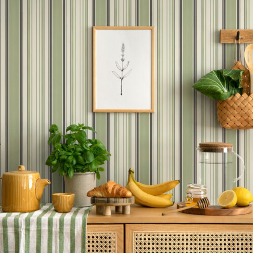 Wall Murals Cream background with a mix of green and black stripes a00563