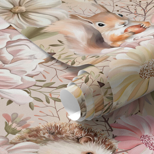 Wall Murals Cute hedgehog, squirrel, hamster and butterflies with flowers in pastel colors a00051 Wall Murals Cute hedgehog, squirrel, hamster and butterflies with flowers in pastel colors a00051
