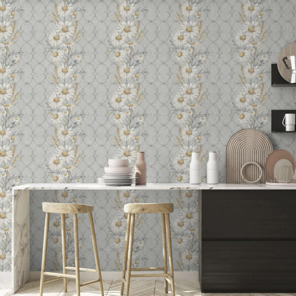 Wall Murals Daisies on gray background with geometric pattern a00269 Wall Murals Daisies on gray background with geometric pattern a00269