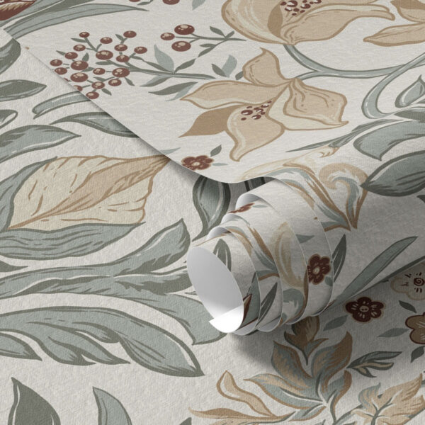 Wall Murals Decorative lilies and a butterfly on a cream background a00500 Wall Murals Decorative lilies and a butterfly on a cream background a00500