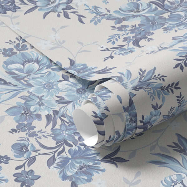 Wall Murals Delicate flowers and leaves in blue and blue colors on a light background a00027 Wall Murals Delicate flowers and leaves in blue and blue colors on a light background a00027