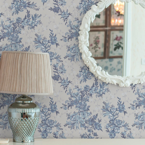 Wall Murals Delicate flowers and leaves in blue and blue colors on a light background a00027 Wall Murals Delicate flowers and leaves in blue and blue colors on a light background a00027