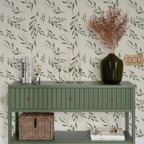 Wall Murals Delicate green olive branches a00030