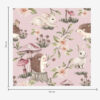 Wall Murals Fairy-tale style hedgehogs, rabbits and flowers among mushrooms on pink background a00111