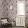 Wall Murals Fairy-tale style hedgehogs, rabbits and flowers among mushrooms on pink background a00111