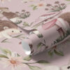 Wall Murals Fairy-tale style hedgehogs, rabbits and flowers among mushrooms on pink background a00111