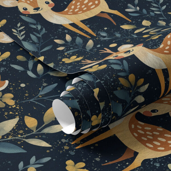 Wall Murals Fawn in a dark forest with yellow leaves a00124 Wall Murals Fawn in a dark forest with yellow leaves a00124