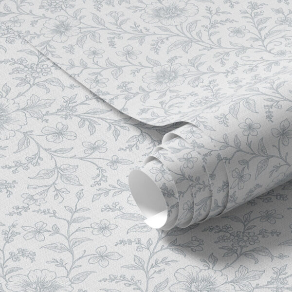 Wall Murals Fine blue line-art flowers on an off-white background a00576 Wall Murals Fine blue line-art flowers on an off-white background a00576