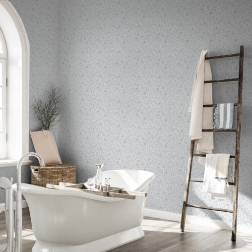 Wall Murals Fine blue line-art flowers on an off-white background a00576