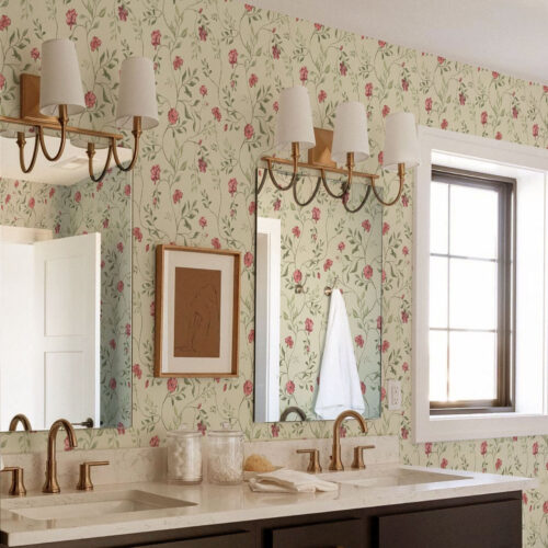 Wall Murals Flowers and red buds on a light background a00114