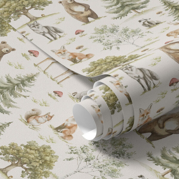 Wall Murals Forest animals in soft watercolor style, trees and mushrooms a00212 Wall Murals Forest animals in soft watercolor style, trees and mushrooms a00212