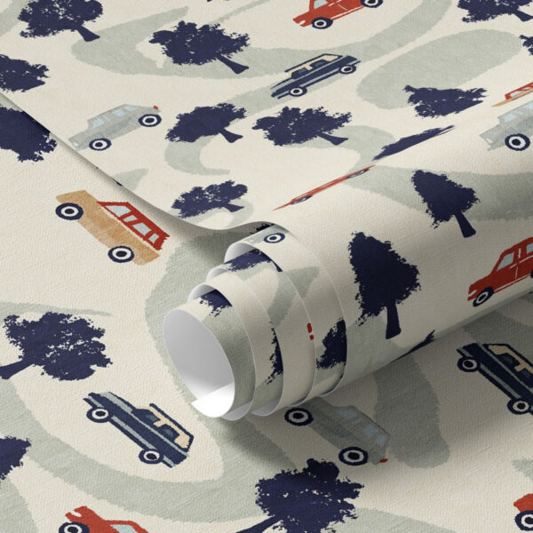 Wall Murals Funny cars among the trees on a cream background a00119 Wall Murals Funny cars among the trees on a cream background a00119