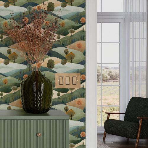 Wall Murals Funny hills with trees a00091