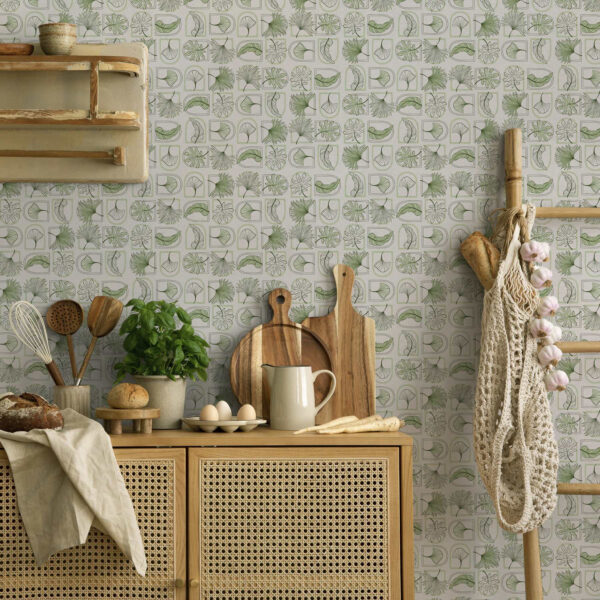 Wall Murals Graphic pattern with green leaves in squares a00287 Wall Murals Graphic pattern with green leaves in squares a00287