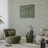 Wall Murals Graphic pattern with green leaves in squares a00287