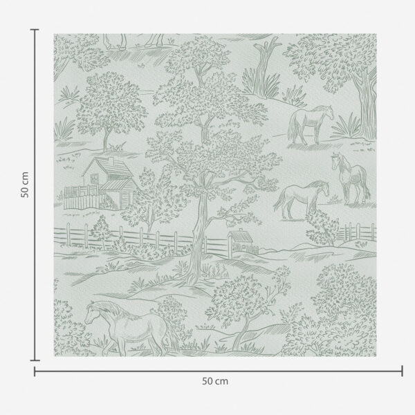 Wall Murals Green monochrome landscape with horses and cottages a00407 Wall Murals Green monochrome landscape with horses and cottages a00407