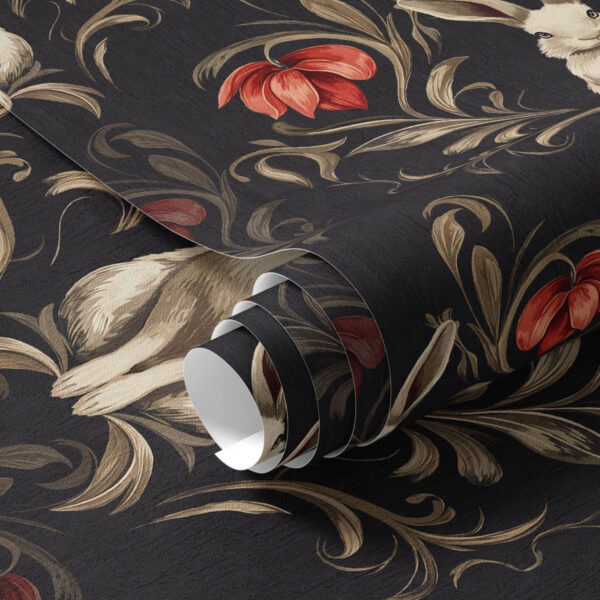 Wall Murals Hare and red flowers on a dark background a00102 Wall Murals Hare and red flowers on a dark background a00102