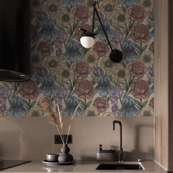 Wall Murals Large floral illustrations with irises and peonies a00325 Wall Murals Large floral illustrations with irises and peonies a00325
