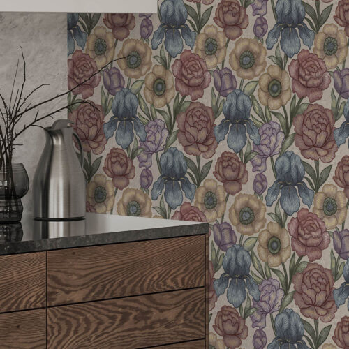 Wall Murals Large floral illustrations with irises and peonies a00325