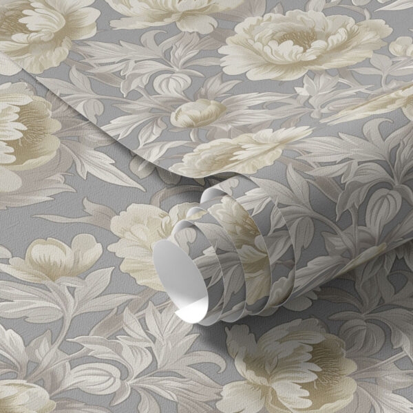 Wall Murals Lush peonies and leaves on a gray background a00403 Wall Murals Lush peonies and leaves on a gray background a00403