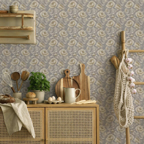 Wall Murals Lush peonies and leaves on a gray background a00403