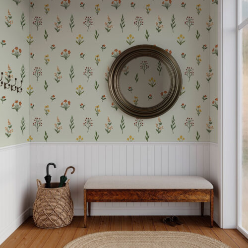 Wall Murals Minimalistic flowers on light green background a00037