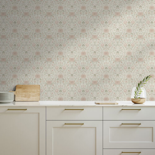Wall Murals Morris style: peonies and grasses in soft beige-greens a00581
