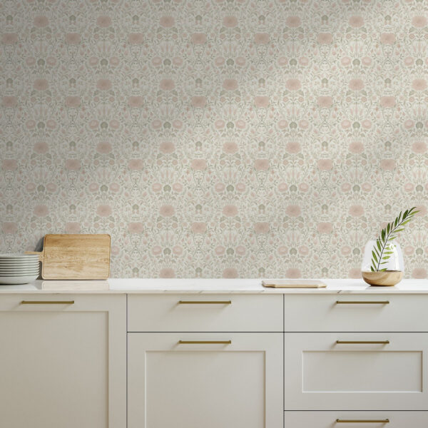 Wall Murals Morris style: peonies and grasses in soft beige-greens a00581 Wall Murals Morris style: peonies and grasses in soft beige-greens a00581