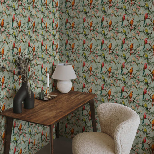 Wall Murals Multicolored parrots on branches a00088