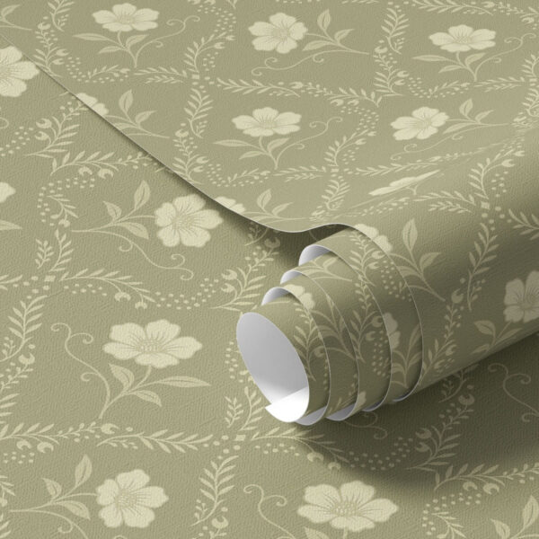 Wall Murals Olive trellis with cream flowers, retro ornament a00585 Wall Murals Olive trellis with cream flowers, retro ornament a00585