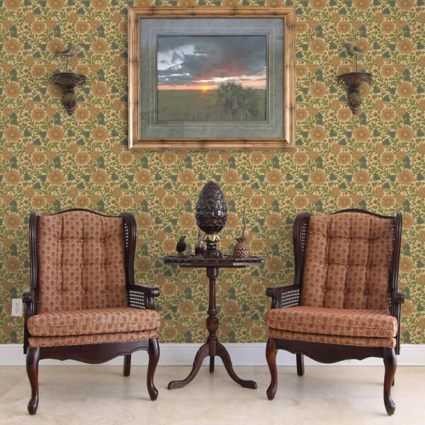 Wall Murals Orange flowers with leaves in Art Nouveau style a00409 Wall Murals Orange flowers with leaves in Art Nouveau style a00409