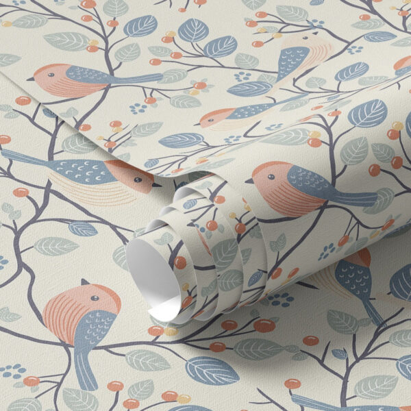 Wall Murals Pastel birds and twigs on a light background a00128 Wall Murals Pastel birds and twigs on a light background a00128
