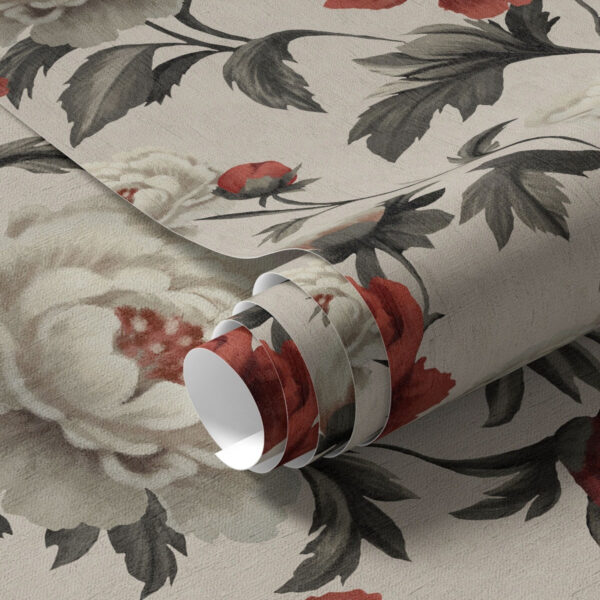 Wall Murals Peonies in retro style on a beige background a00107