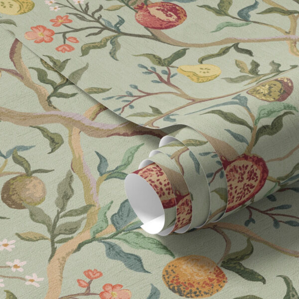 Wall Murals Pomegranate fruits, pears and flowers on a pale green background a00465 Wall Murals Pomegranate fruits, pears and flowers on a pale green background a00465