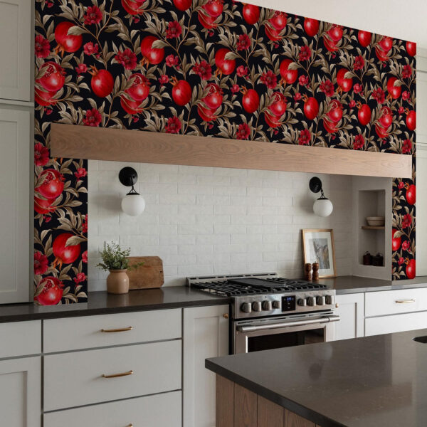 Wall Murals Pomegranates and flowers on a dark background in Mediterranean style a00115 Wall Murals Pomegranates and flowers on a dark background in Mediterranean style a00115