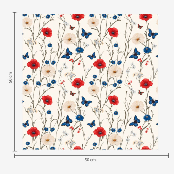 Wall Murals Poppies, daisies and butterflies on white background a00072 Wall Murals Poppies, daisies and butterflies on white background a00072