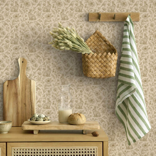 Wall Murals Rabbits and birds in a floral pattern a00571