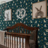 Wall Murals Rabbits in grass and flowers on dark background a00080