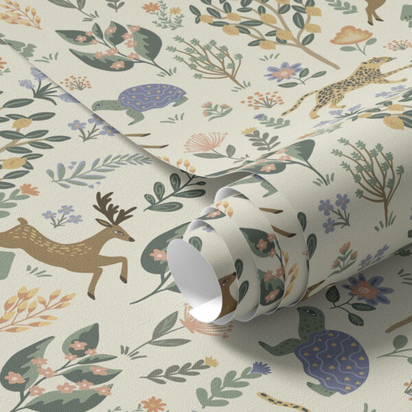 Wall Murals Retro illustration with leopards, trees and deer a00184 Wall Murals Retro illustration with leopards, trees and deer a00184