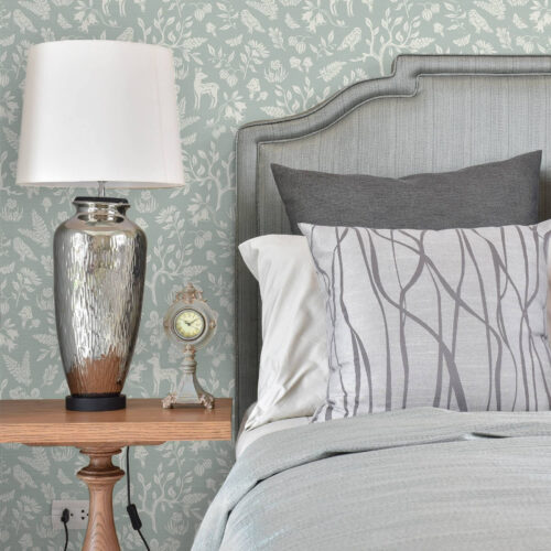Wall Murals Scandinavian animals and plants on a mint background a00149