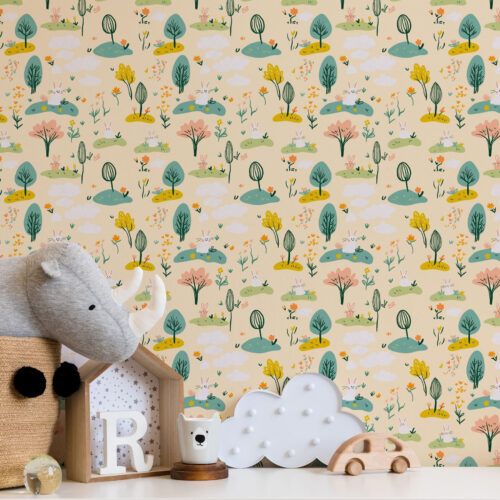 Wall Murals Small trees and rabbits a00081