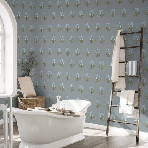 Wall Murals Stylized flowers on a gray-blue background, cool palette a00494v1