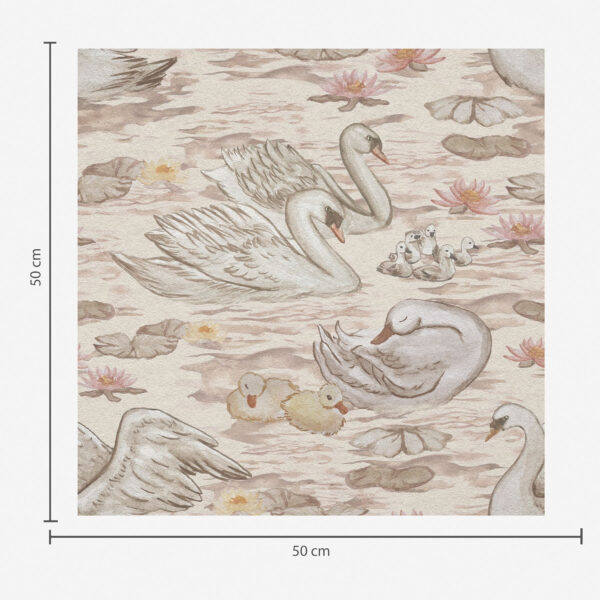 Wall Murals Swans with chicks on pink background with water lilies a00176